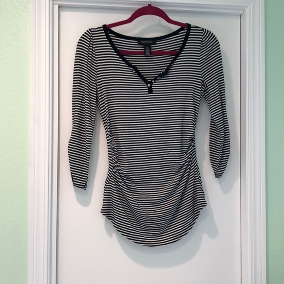 White House Black Market Tops - Black and white striped top with cute tiny buttons